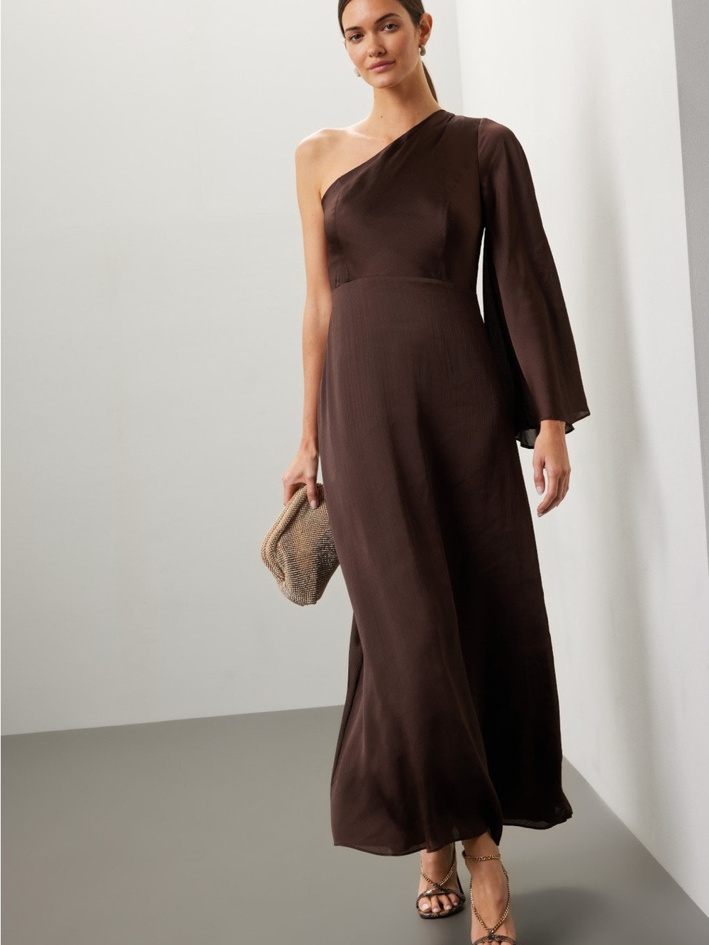Sachin and Babi One-Shoulder Brown Evening Maxi Dress size 6